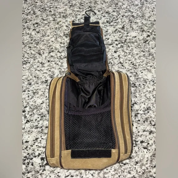 Columbia canvas leather neutral small Sage Travel Bag zip up multi-compartment - Picture 2 of 9